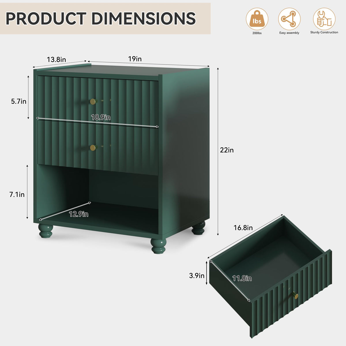 Green 2 Drawer Nightstand with Open Shelf G61151