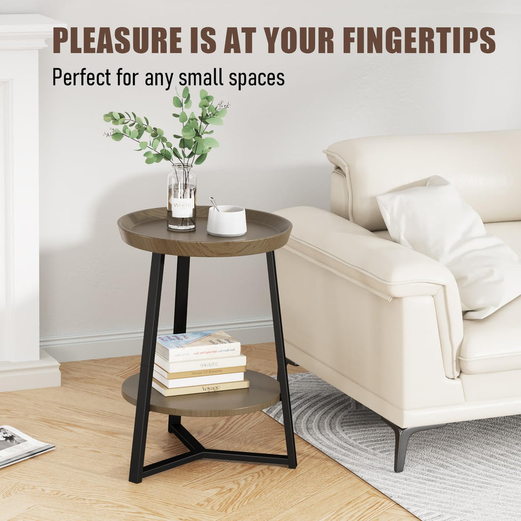 Round 2 Tier End Table with Storage Shelf A88003