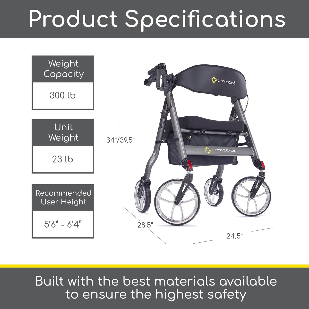 Rolling Walker with Orthopedic Extra Wide Seat and Brakes Z296