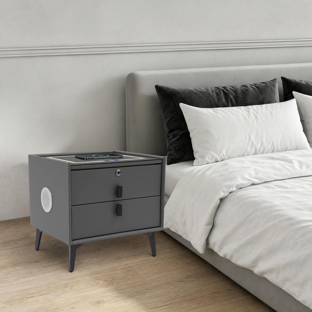 Smart Nightstand with Fingerprint Lock, Wireless Charging & 2-Drawer L532