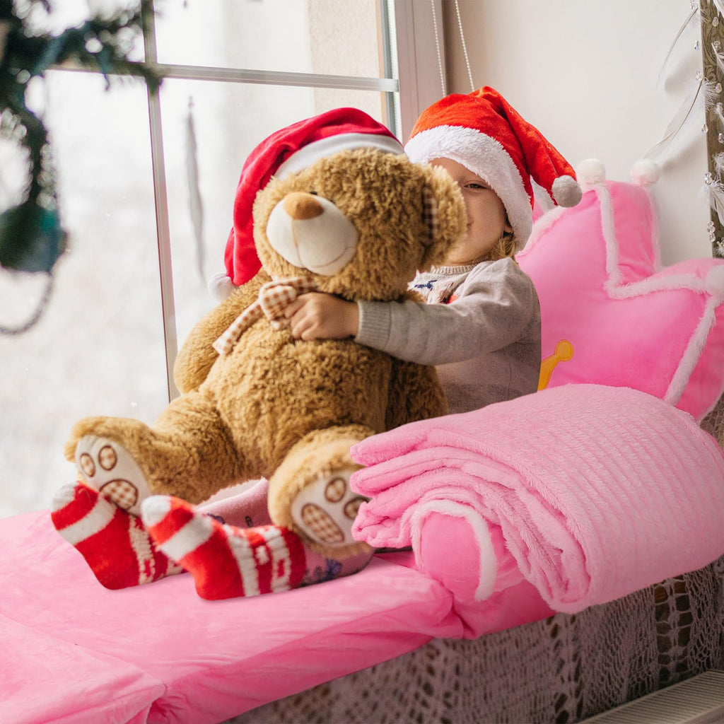 Pink 2 in 1 Fold Out Couch Set with Flannel Blanket S382