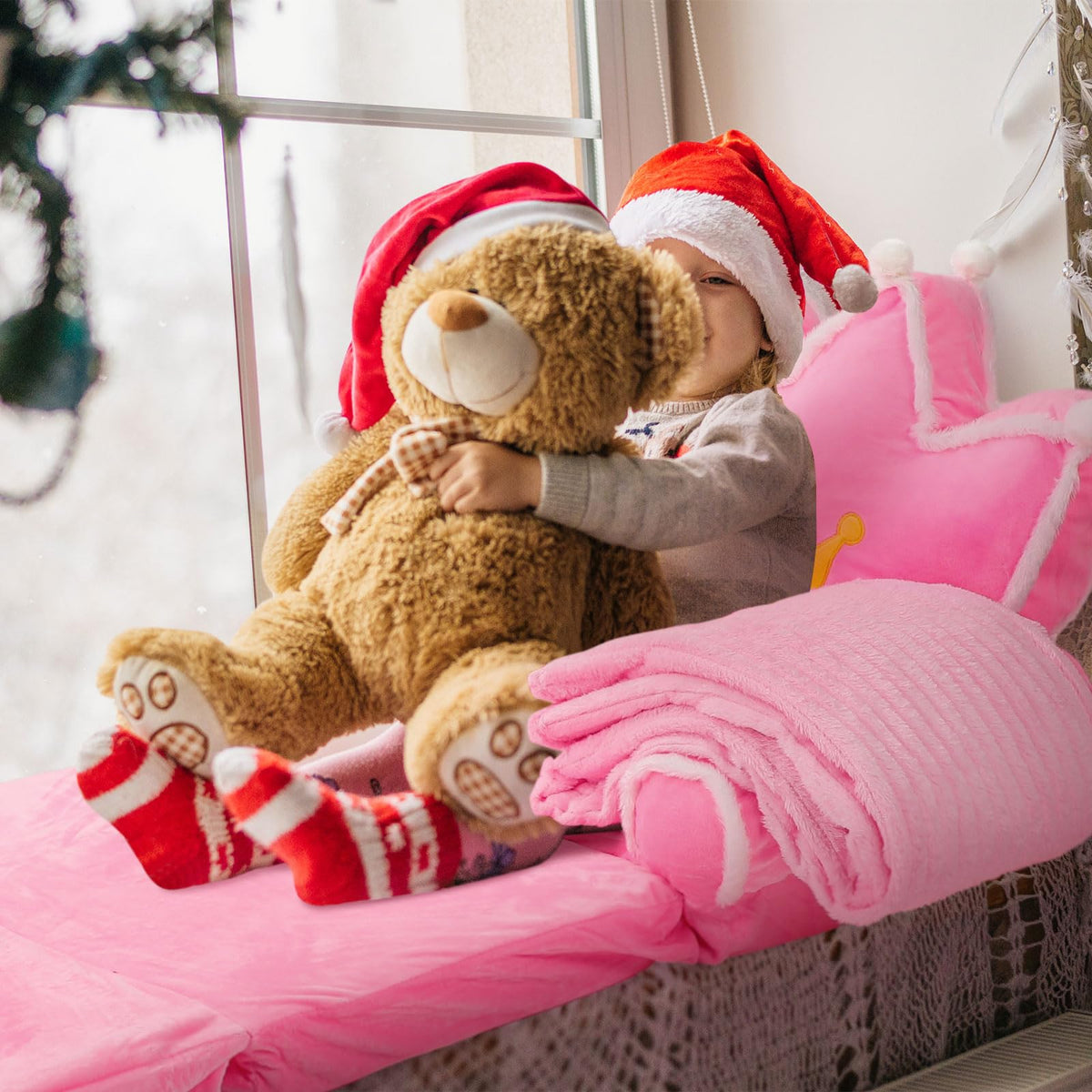Pink 2 in 1 Fold Out Couch Set with Flannel Blanket S382