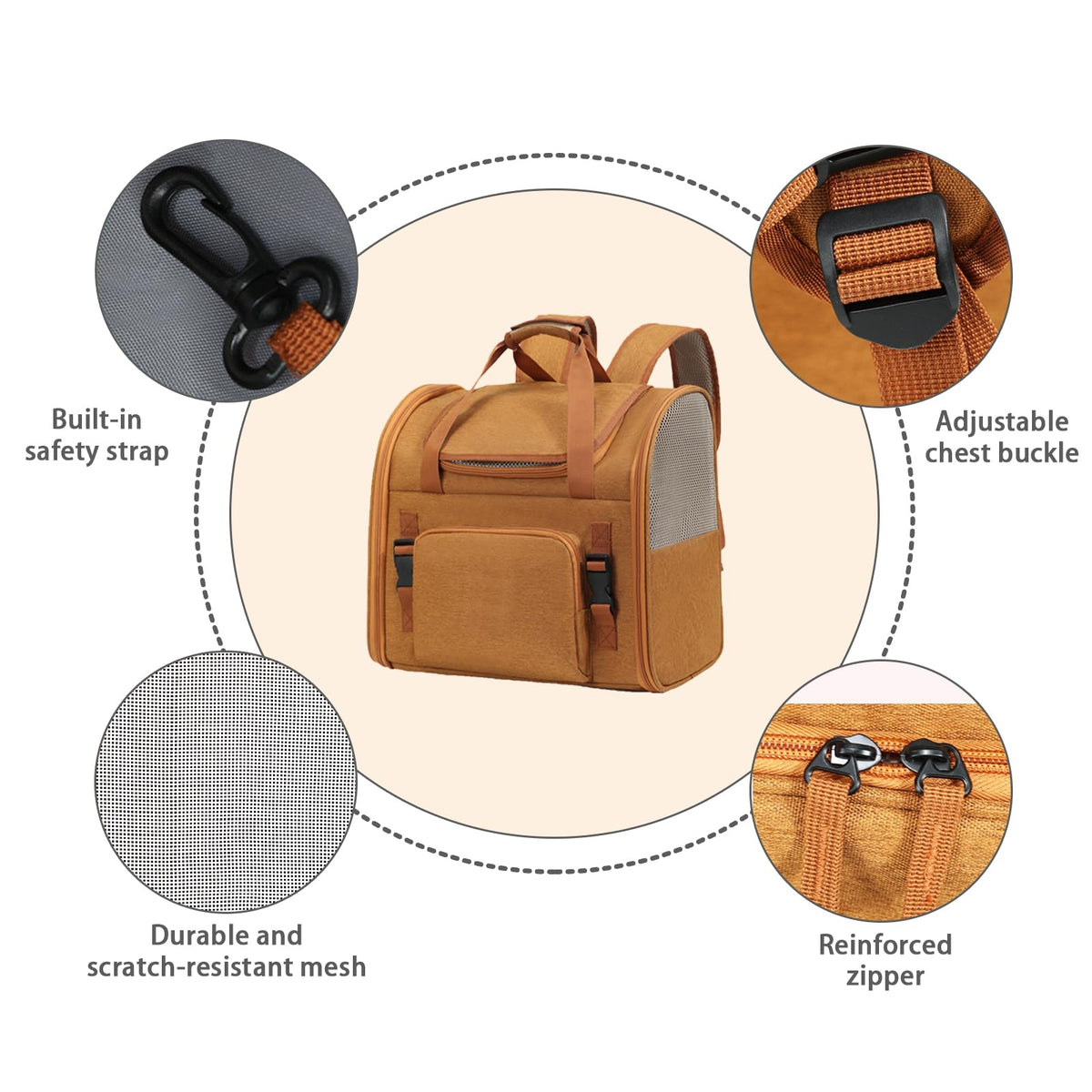Brown Expandable Breathable Mesh Cat Carrier Backpack P87570