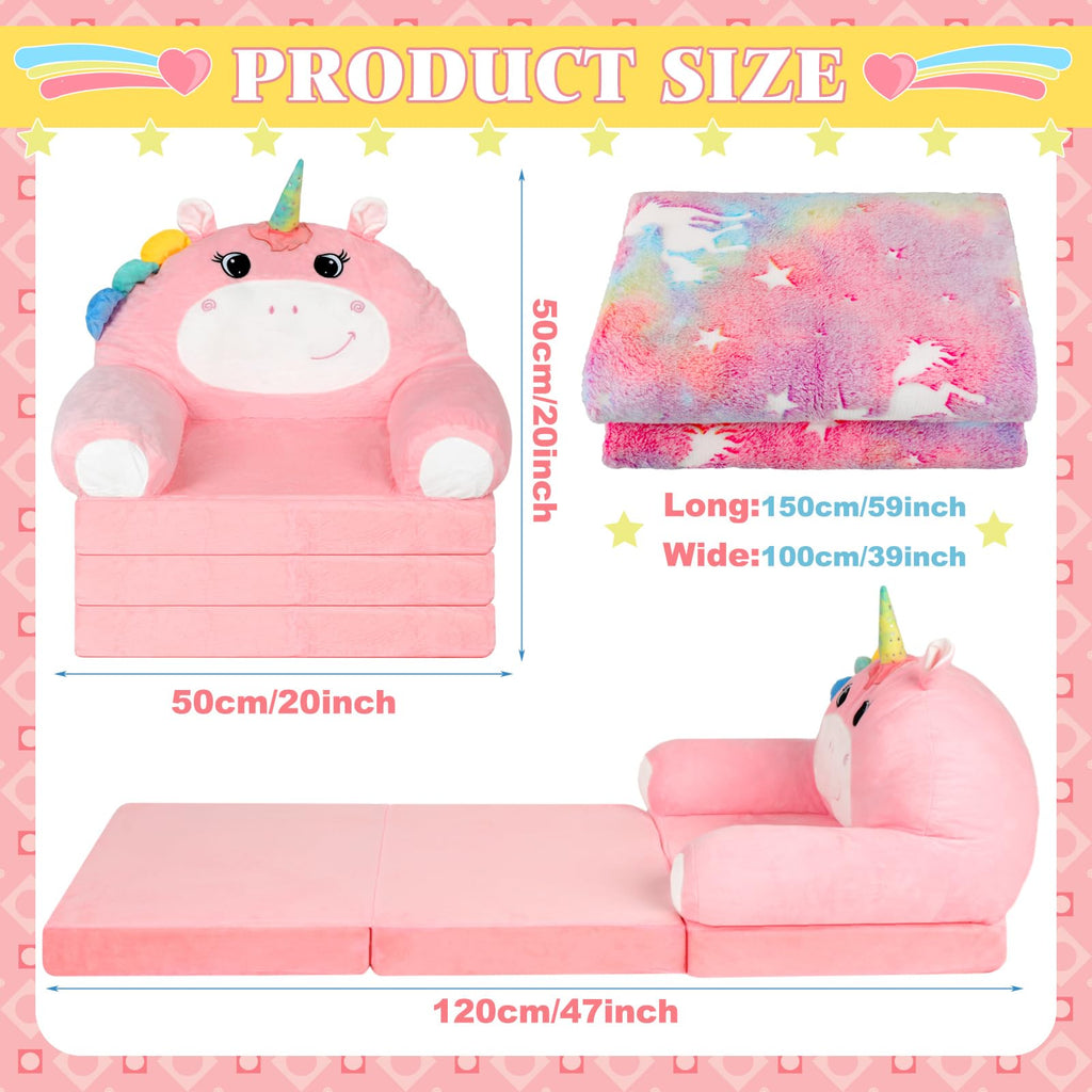2-in-1 Fold Out Kids Sofa with Flannel Blanket C41494