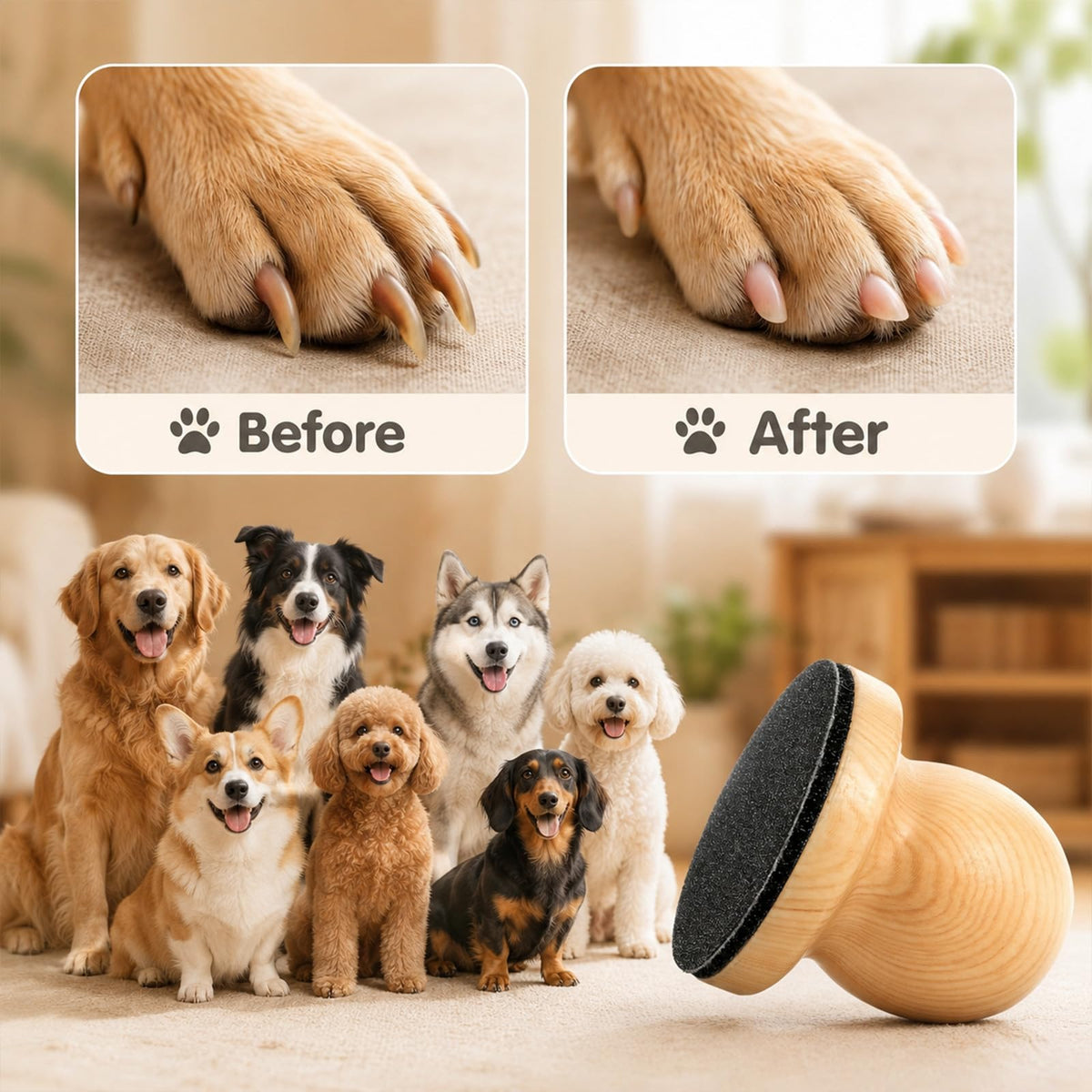 Wooden Dog Nail File Grinder with 4 Sanding Pad Z965