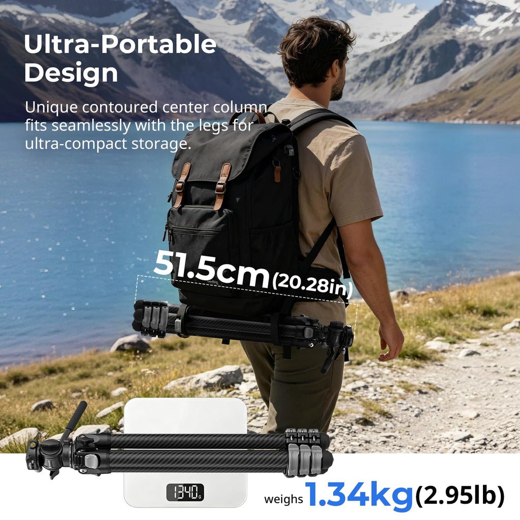 Carbon Fiber Compact Travel Tripod with Fluid Head N952