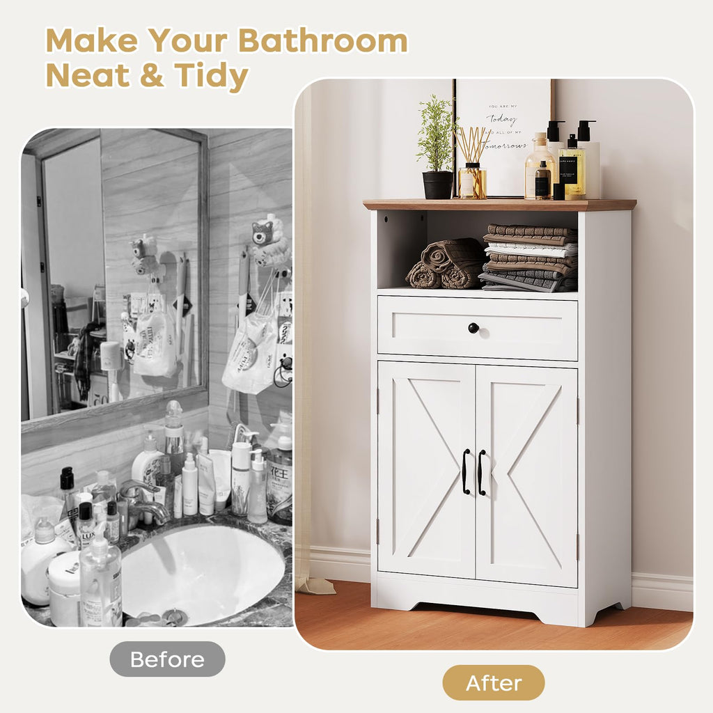 White Storage Cabinet with Barn Doors and Drawers H83197