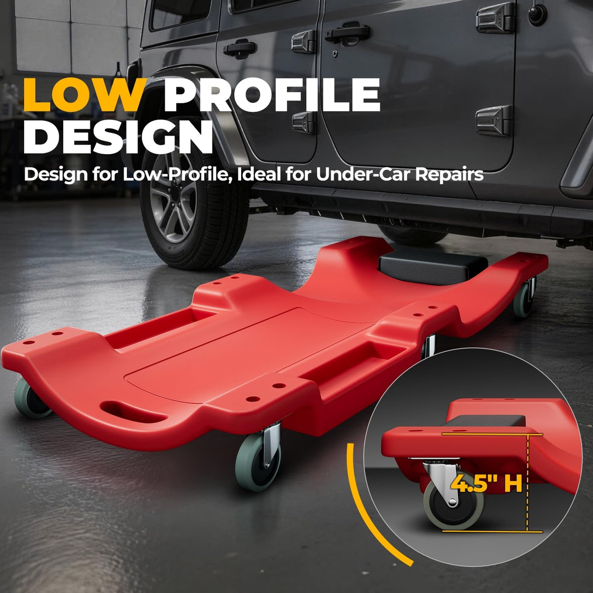 40 in Low-Profile Rolling Mechanic Creeper, Red I46298