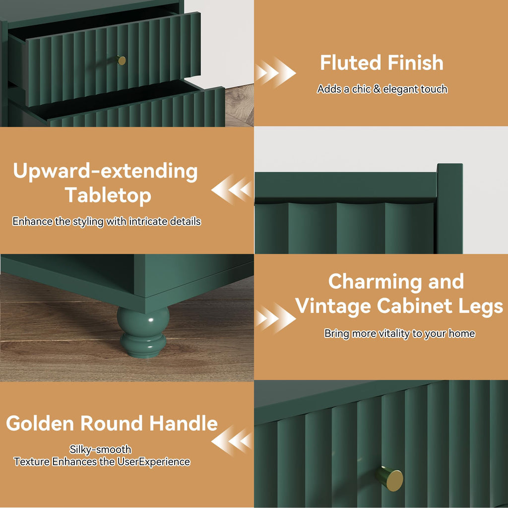 Green 2 Drawer Nightstand with Open Shelf G61151