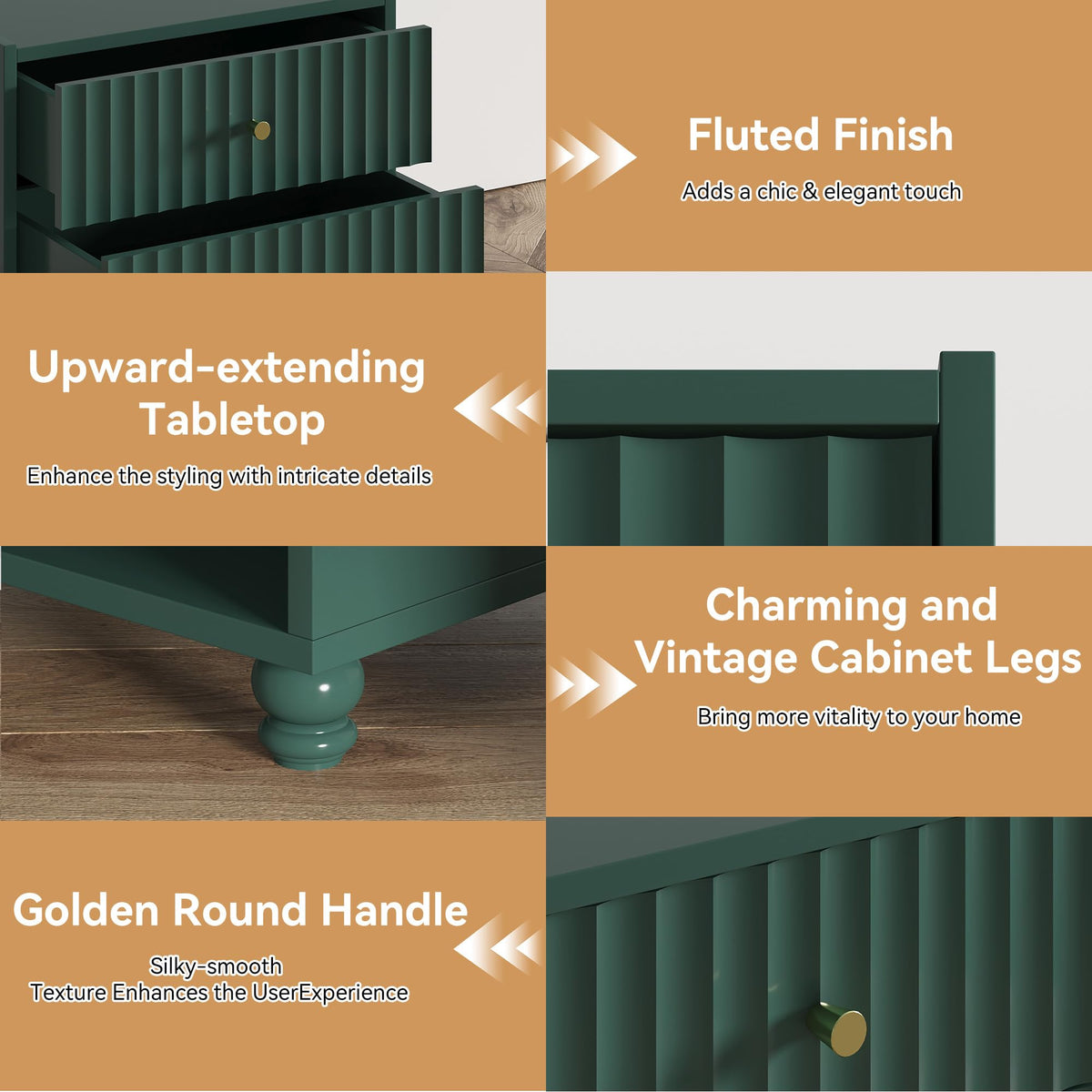 Green 2 Drawer Nightstand with Open Shelf G61151