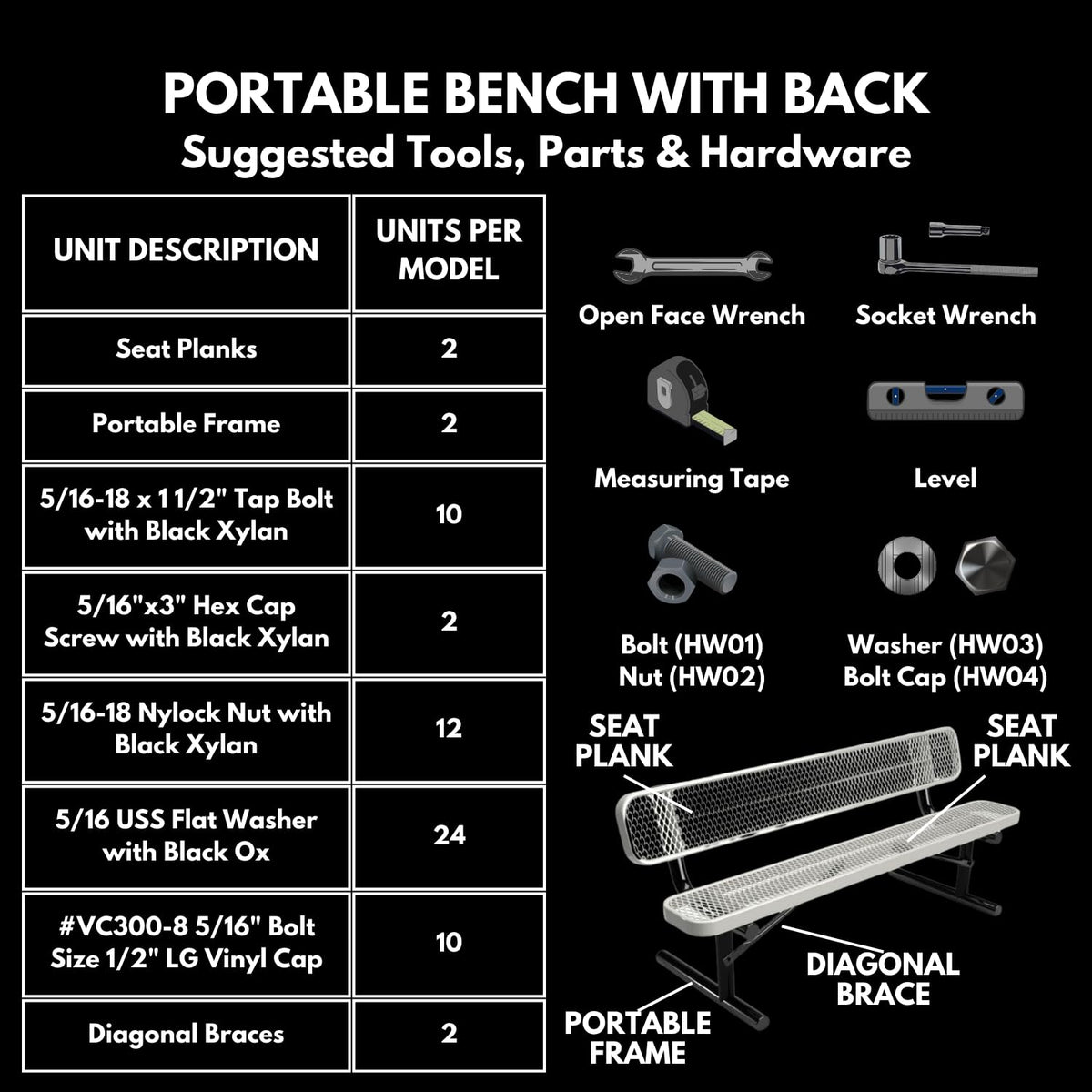 Red 6Ft Portable Outdoor Bench with Back G654