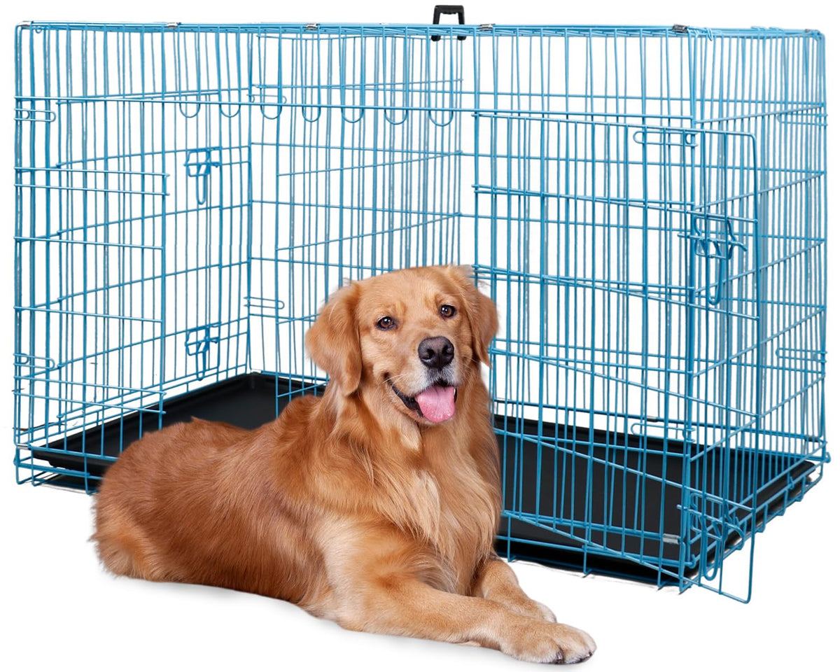 48 Inch Extra Large Folding Metal Wire Dog Crate with Double Door X342938