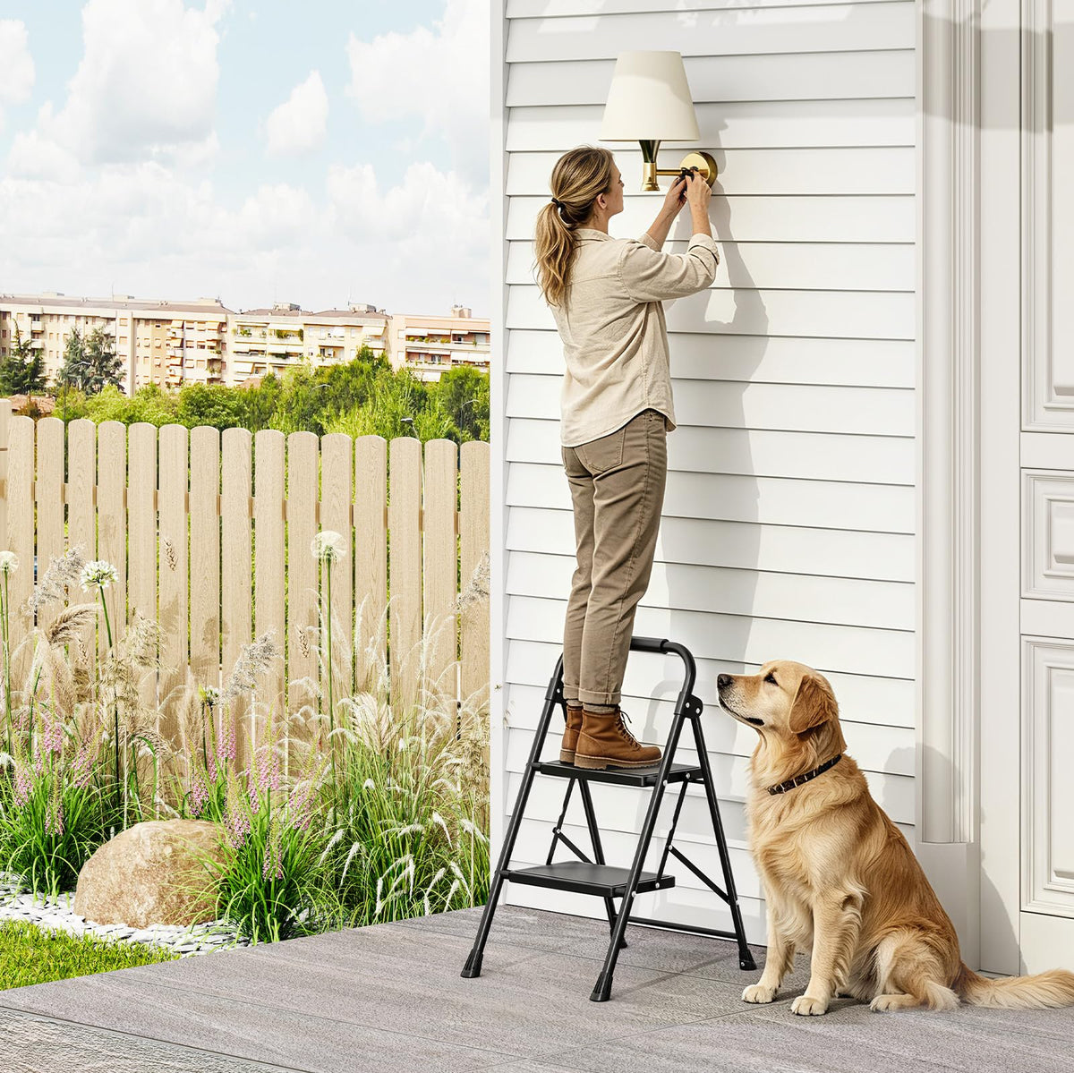 2 Step Folding Step Stool with Handrail Black S1013