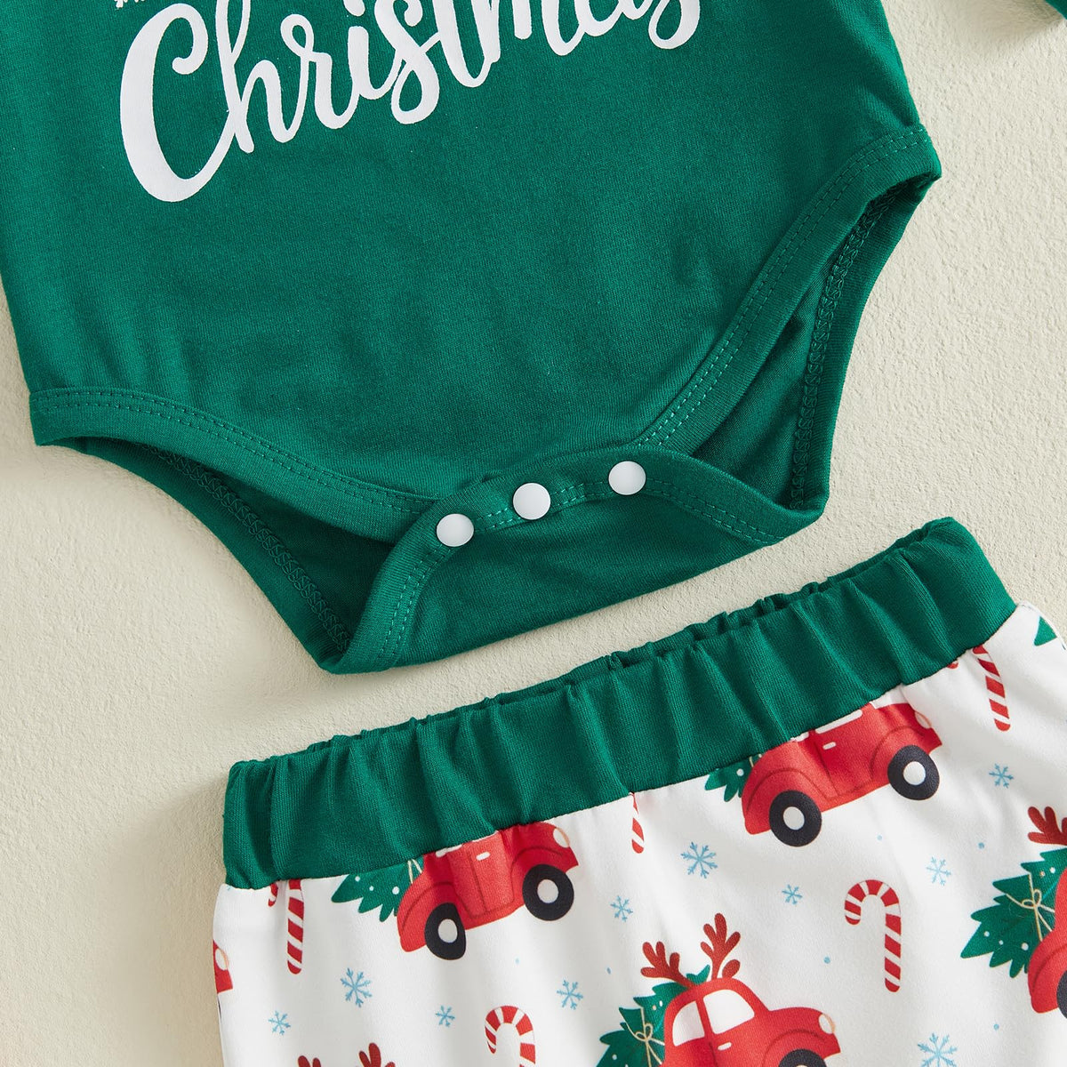 My First Christmas Baby Boy Outfit Romper Pants Hat R318