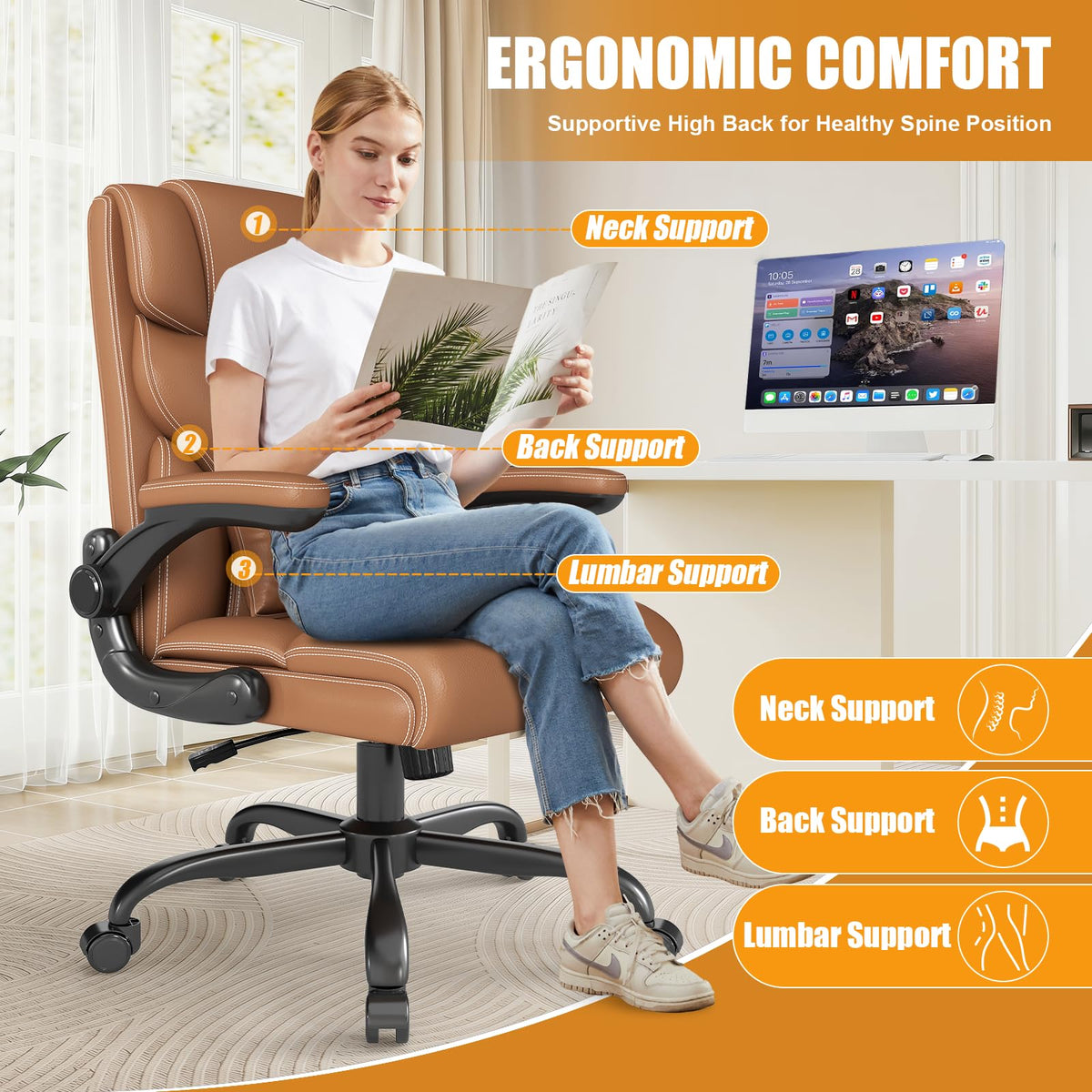 Ergonomic Office Chair with Flip-up Armrests T3965