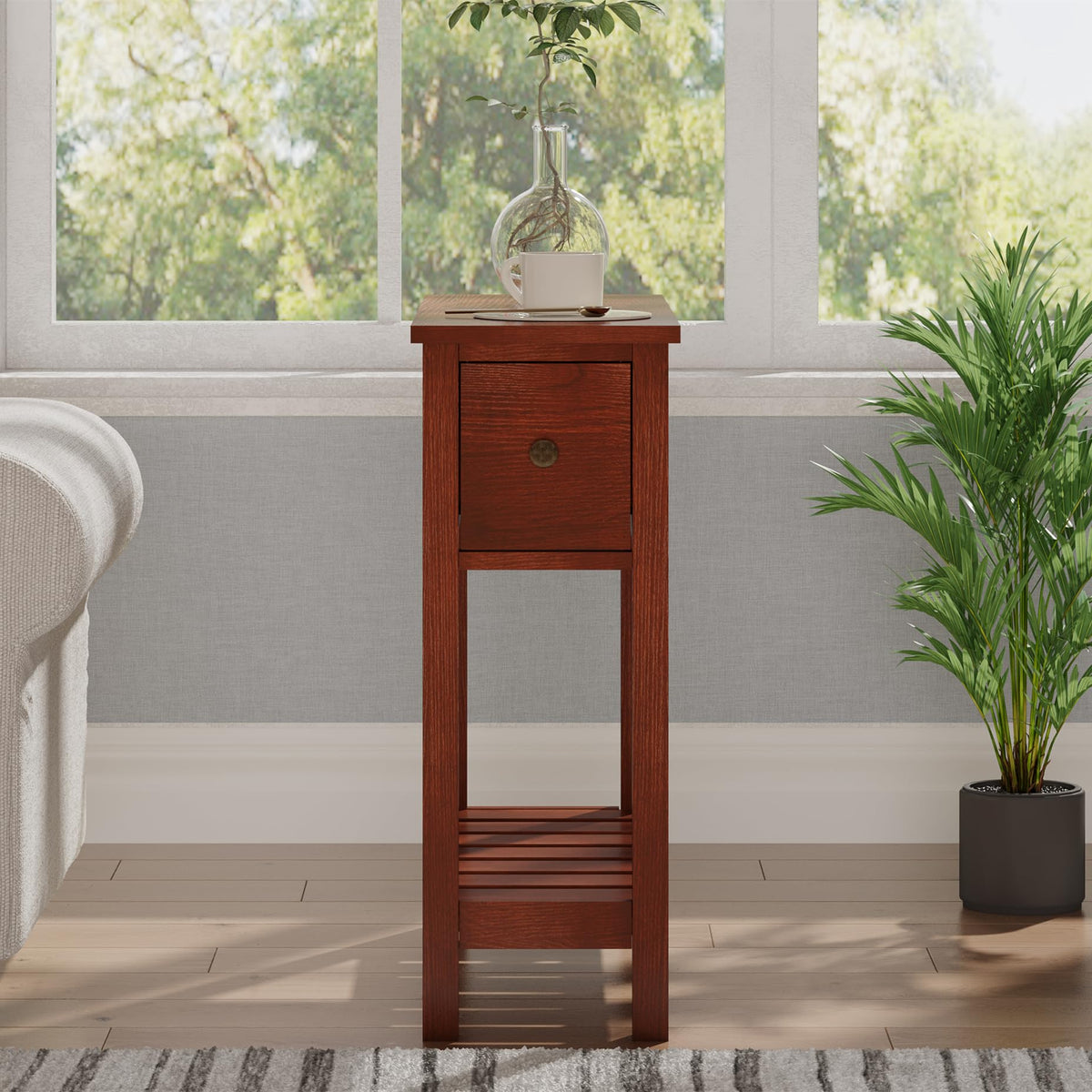Narrow Side Table with Drawer Set of 2 V17748