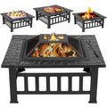 32 Inch Square Metal Outdoor Fire Pit with Spark Screen Lid and Waterproof Cover Y9768
