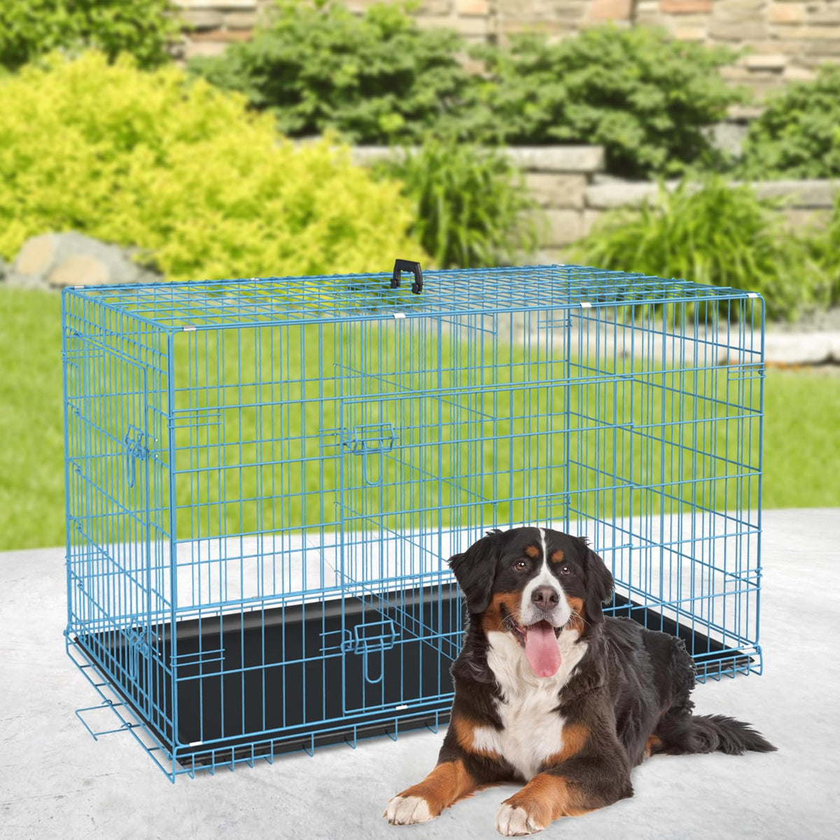 48 Inch Extra Large Folding Metal Wire Dog Crate with Double Door X342938