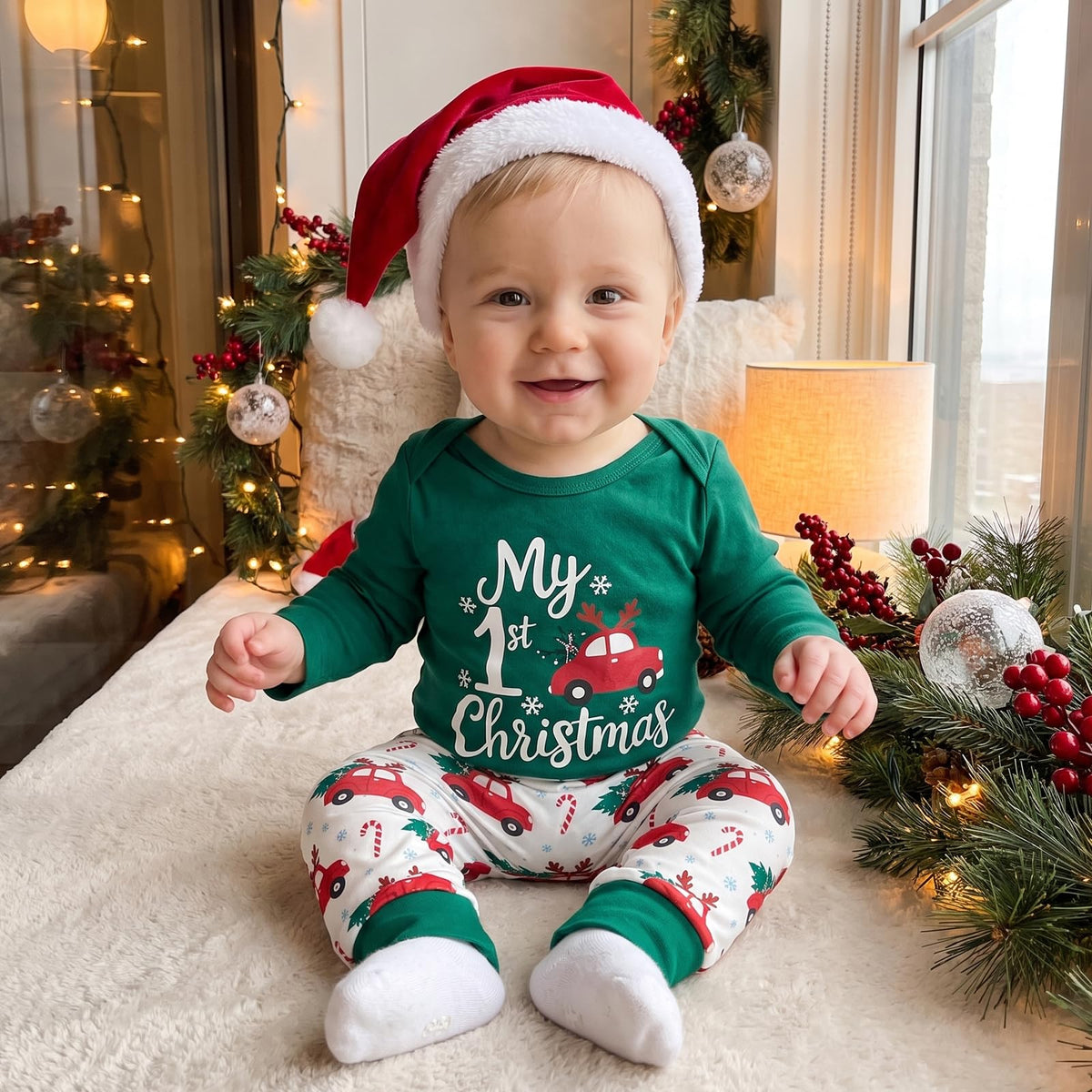 My First Christmas Baby Boy Outfit Romper Pants Hat R318