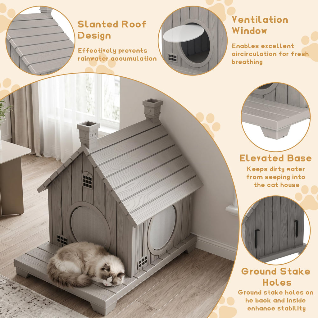 Weatherproof 1-Story Resin Cat House W416185