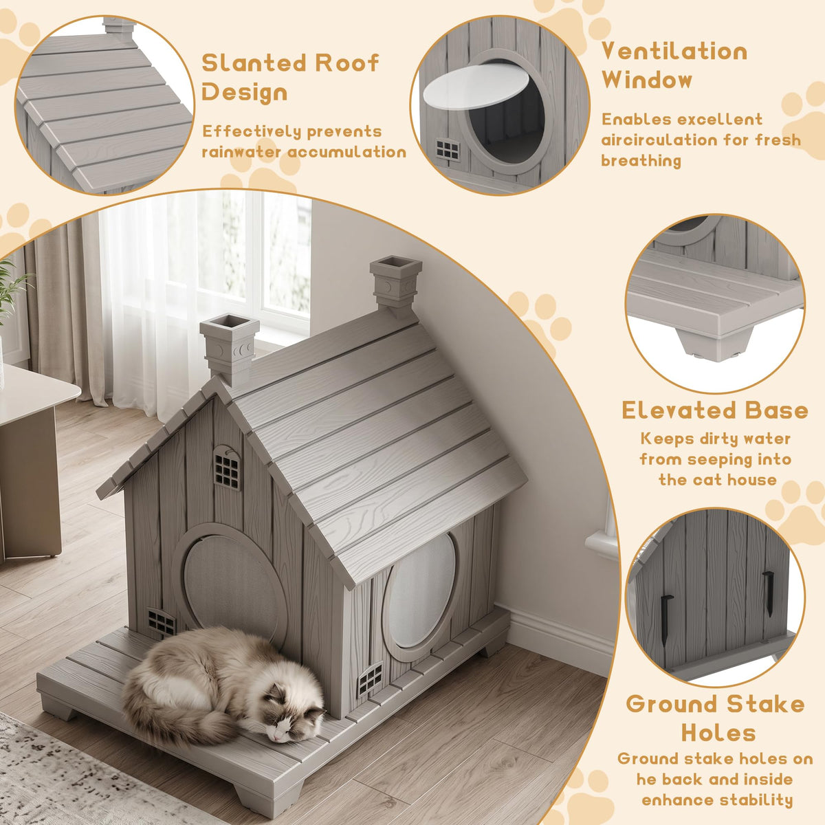 Weatherproof 1-Story Resin Cat House W416185