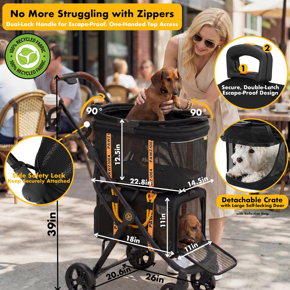 Double Pet Stroller with 2 Detachable Carrier R3281