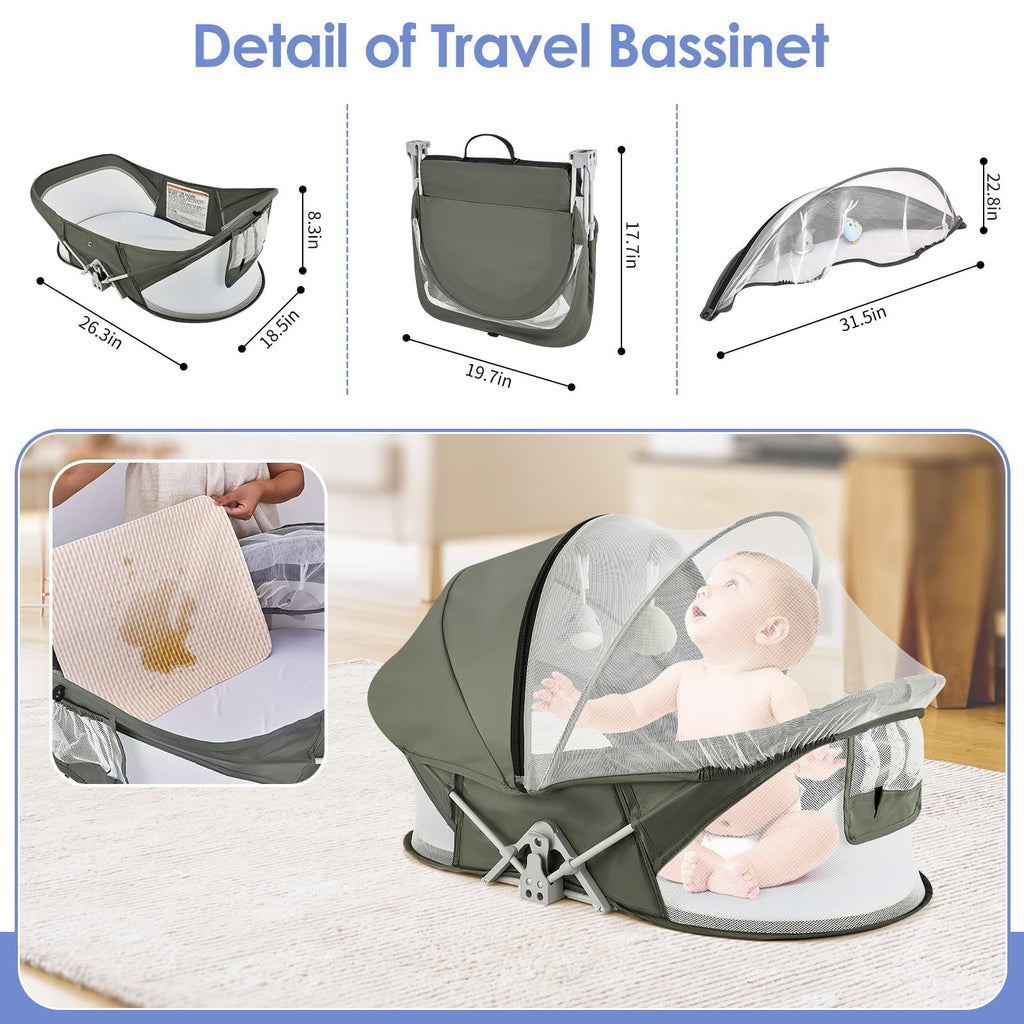 Portable Baby Bassinet with Mosquito Net & Sunshade G662061