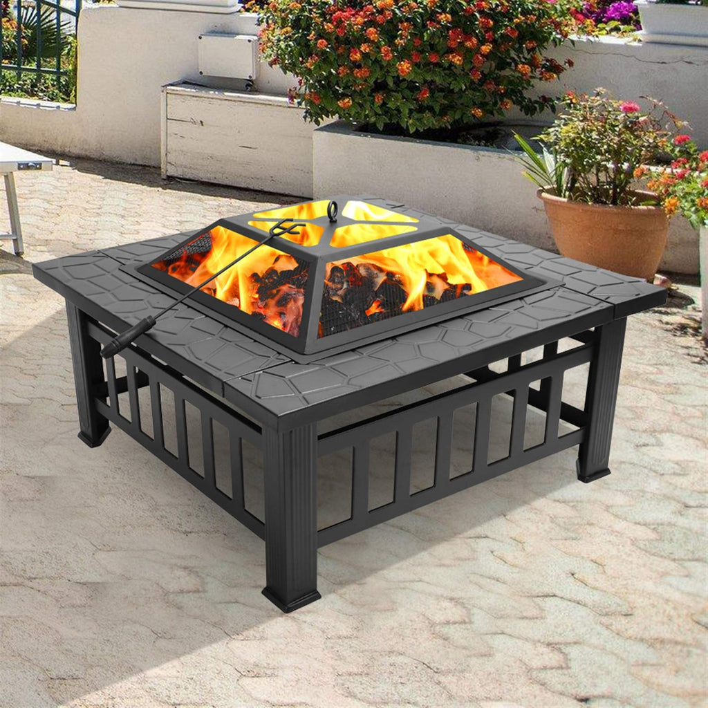 32 Inch Black Metal Wood Burning Fire Pit Q55612
