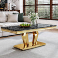 47" Faux Marble Rectangular Coffee Table with Mirrored Finish Stainless Steel Base J2977