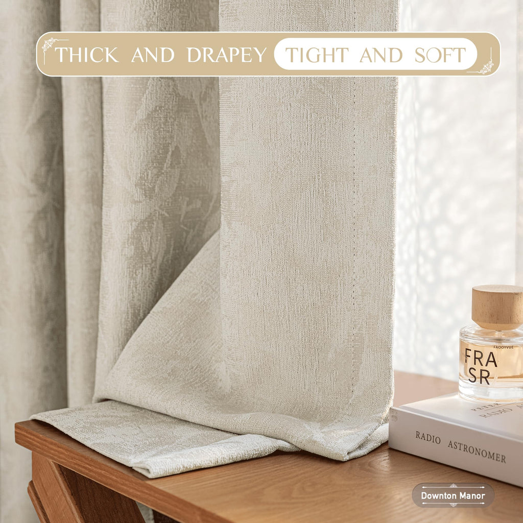 Beige Floral Jacquard Blackout Curtains 100x84 T4790
