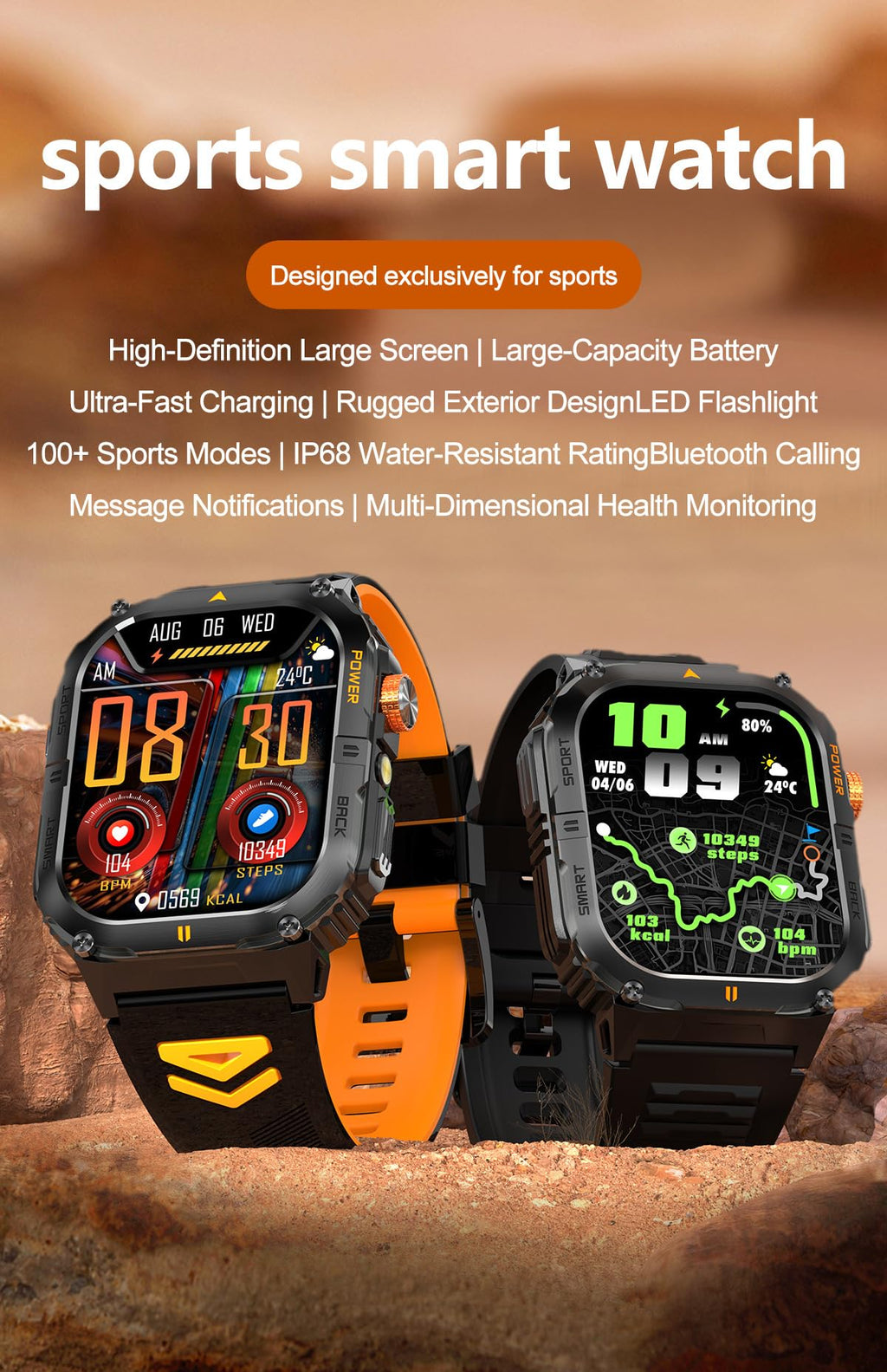 Military Smart Watch with Bluetooth Calling, Heart Rate Monitor, Sleep Tracking, Camouflage Green F884395