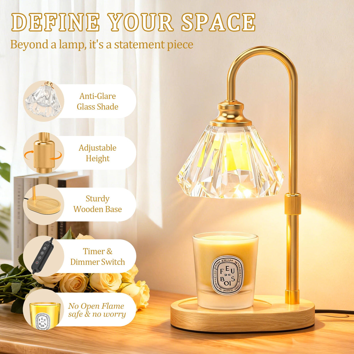 Dimmable Adjustable Candle Warmer Lamp with Timer Q653534