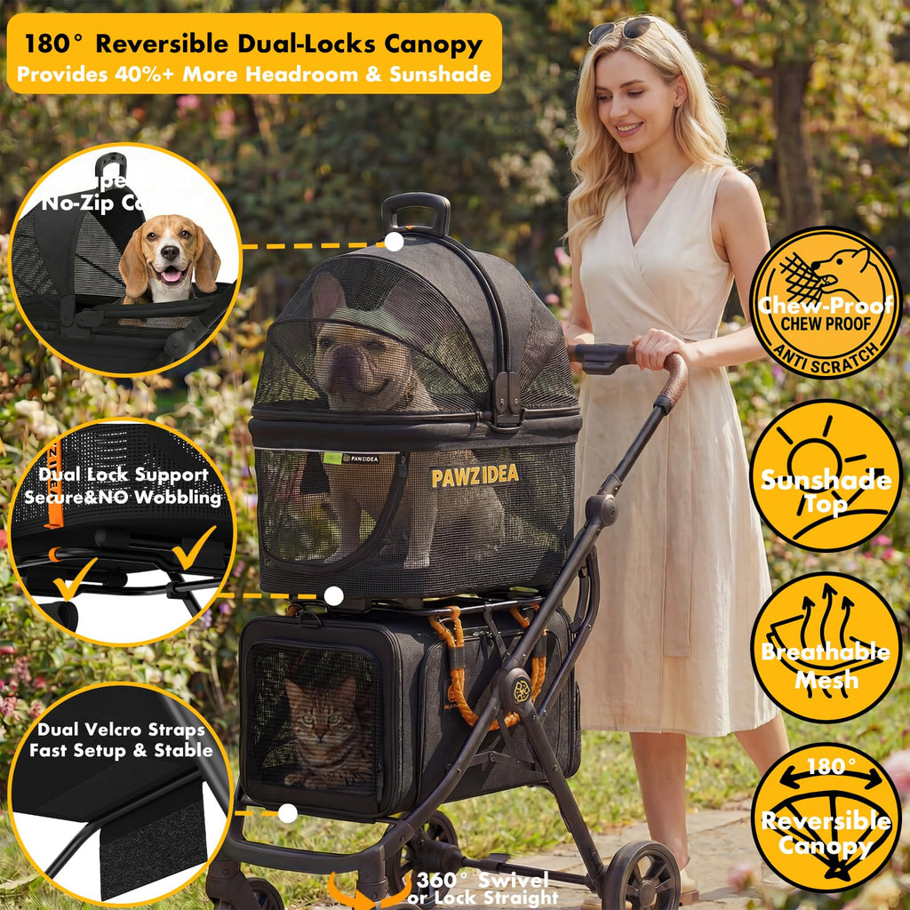 Double Pet Stroller with 2 Detachable Carrier R3281