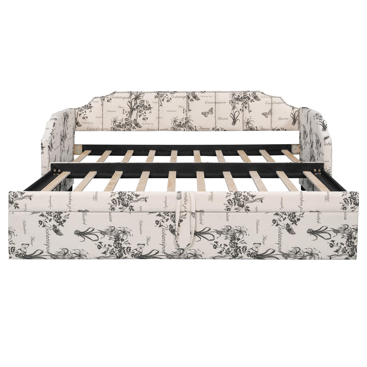 White Linen Upholstered Twin Size Daybed with Pop-Up Trundle T55561