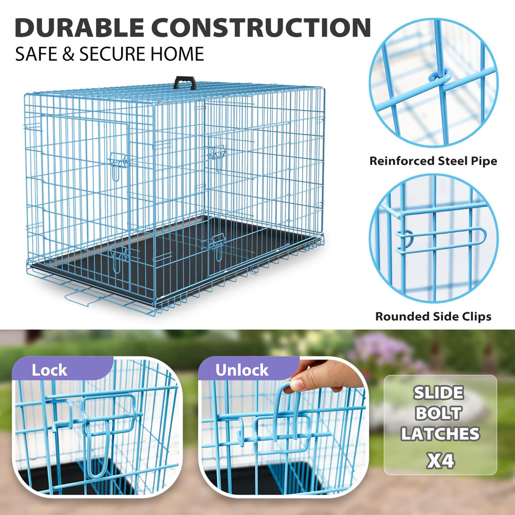 48 Inch Extra Large Folding Metal Wire Dog Crate with Double Door X342938