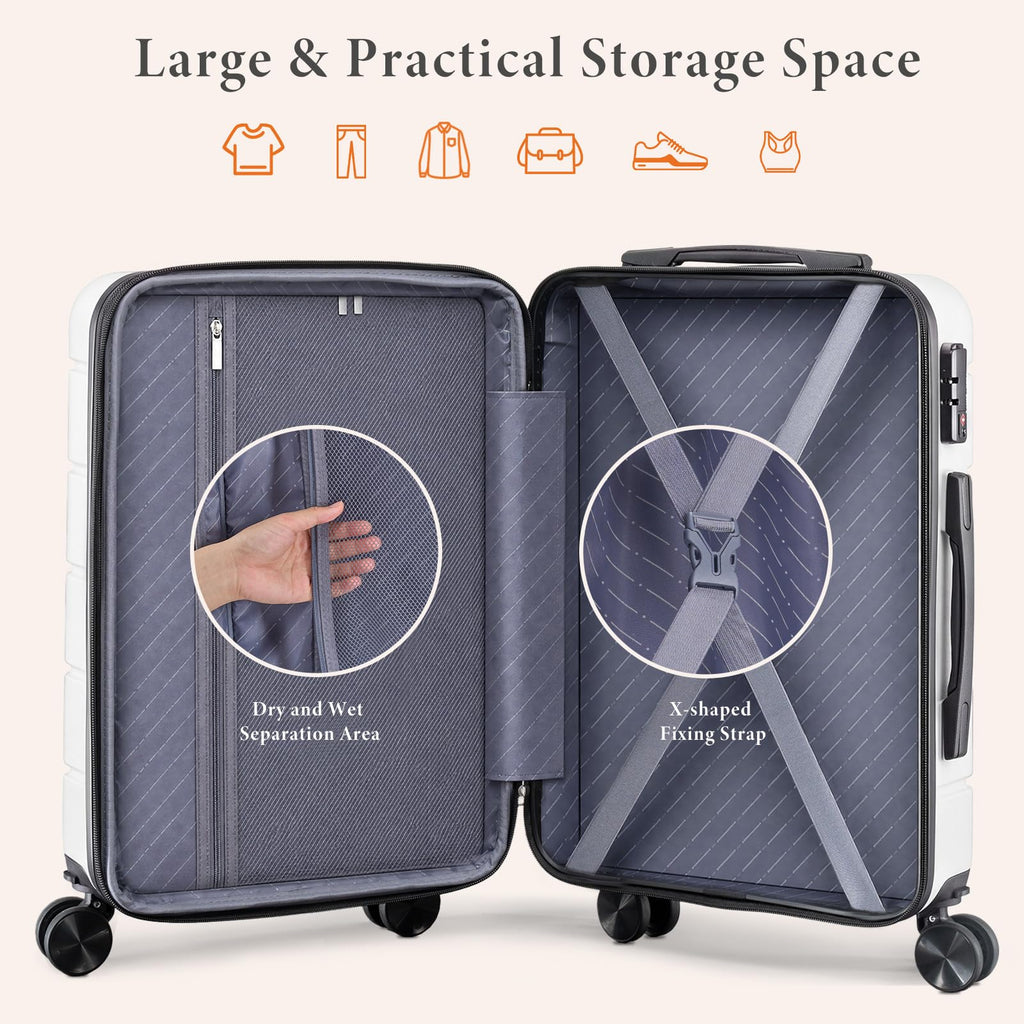 20 Inch White Hard Shell Carry on Luggage K772