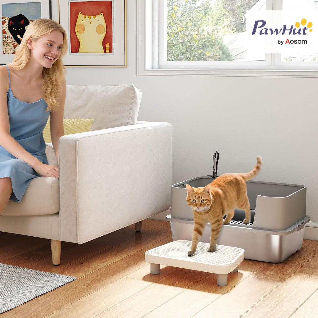 Stainless Steel Extra Large High Sided Litter Box with Scoop F558563