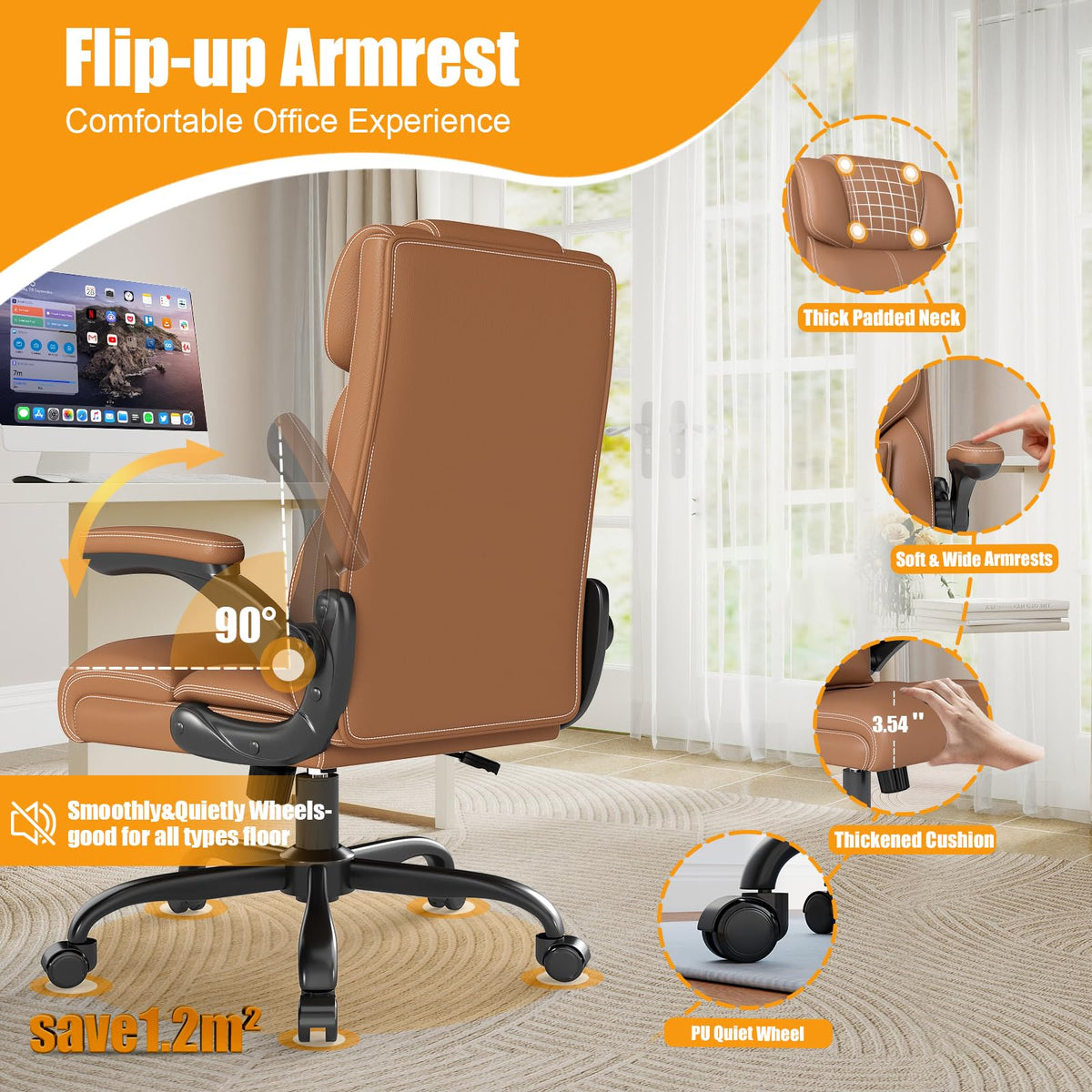 Ergonomic Office Chair with Flip-up Armrests T3965