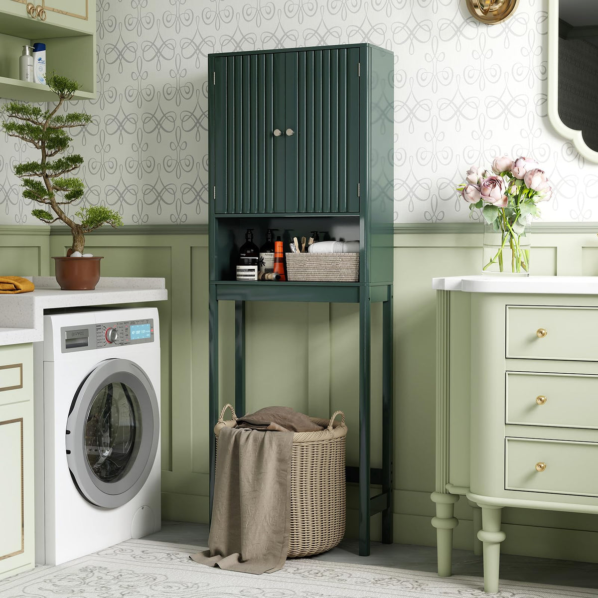 Over The Toilet Storage Cabinet with Fluted Doors G415
