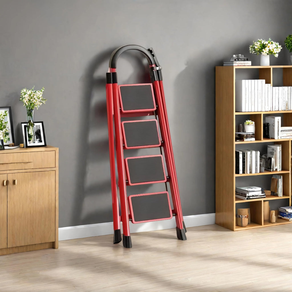 4 Step Folding Ladder with Handrails, Heavy Duty 800 lbs Step Stool T18768