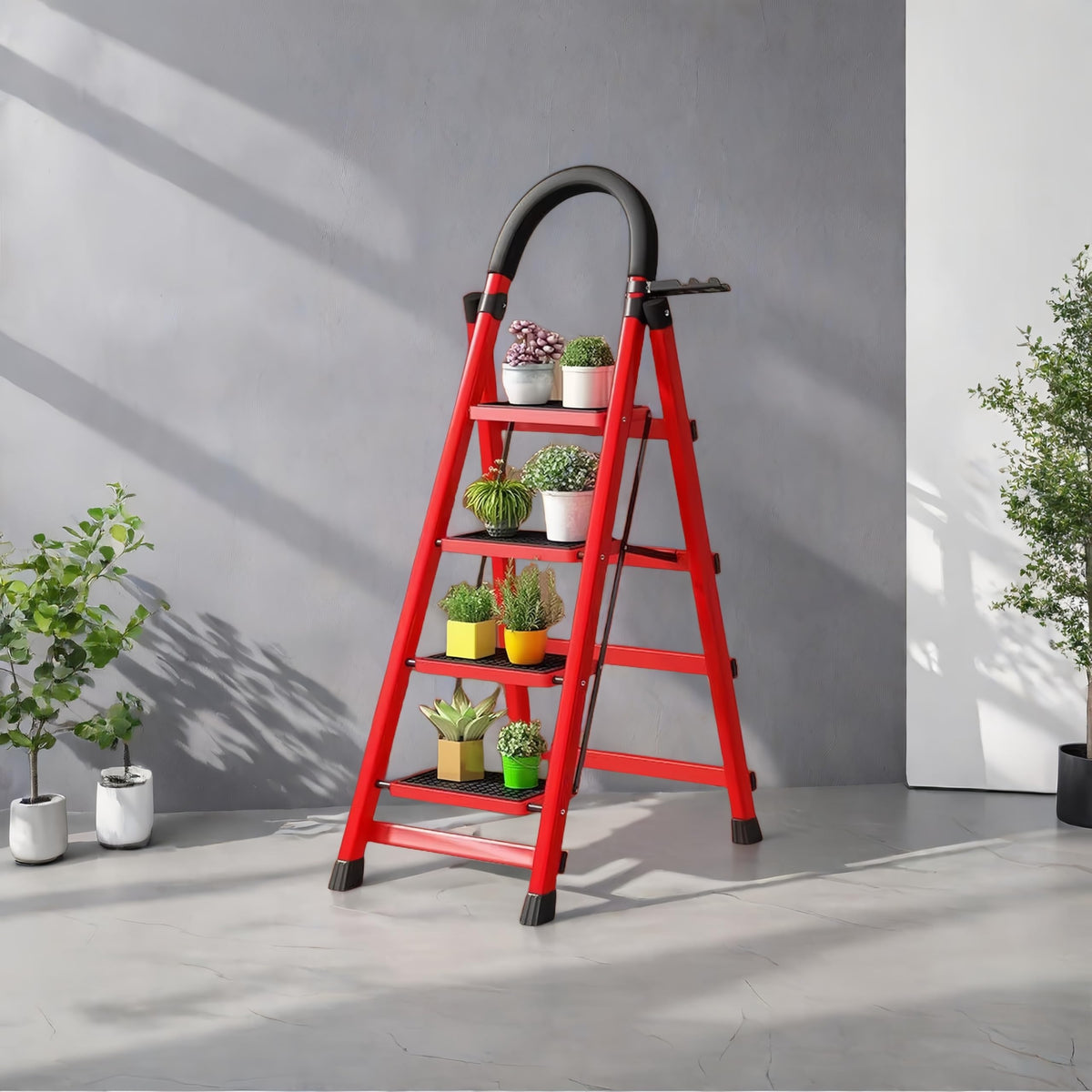 4 Step Folding Ladder with Handrails, Heavy Duty 800 lbs Step Stool T18768