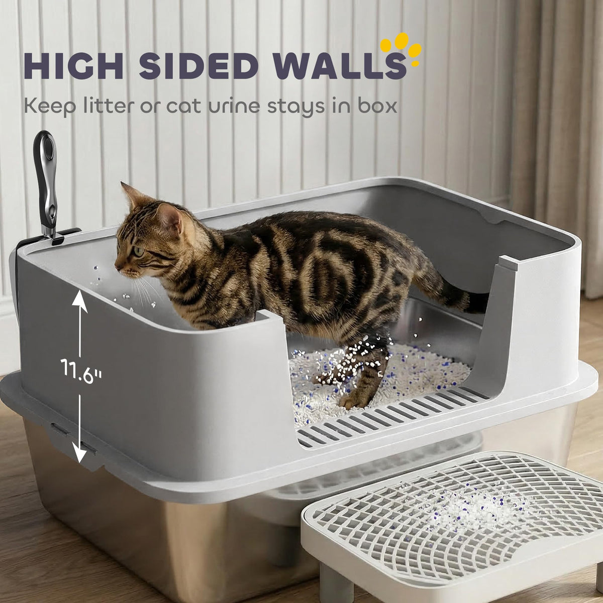 Stainless Steel Extra Large High Sided Litter Box with Scoop F558563