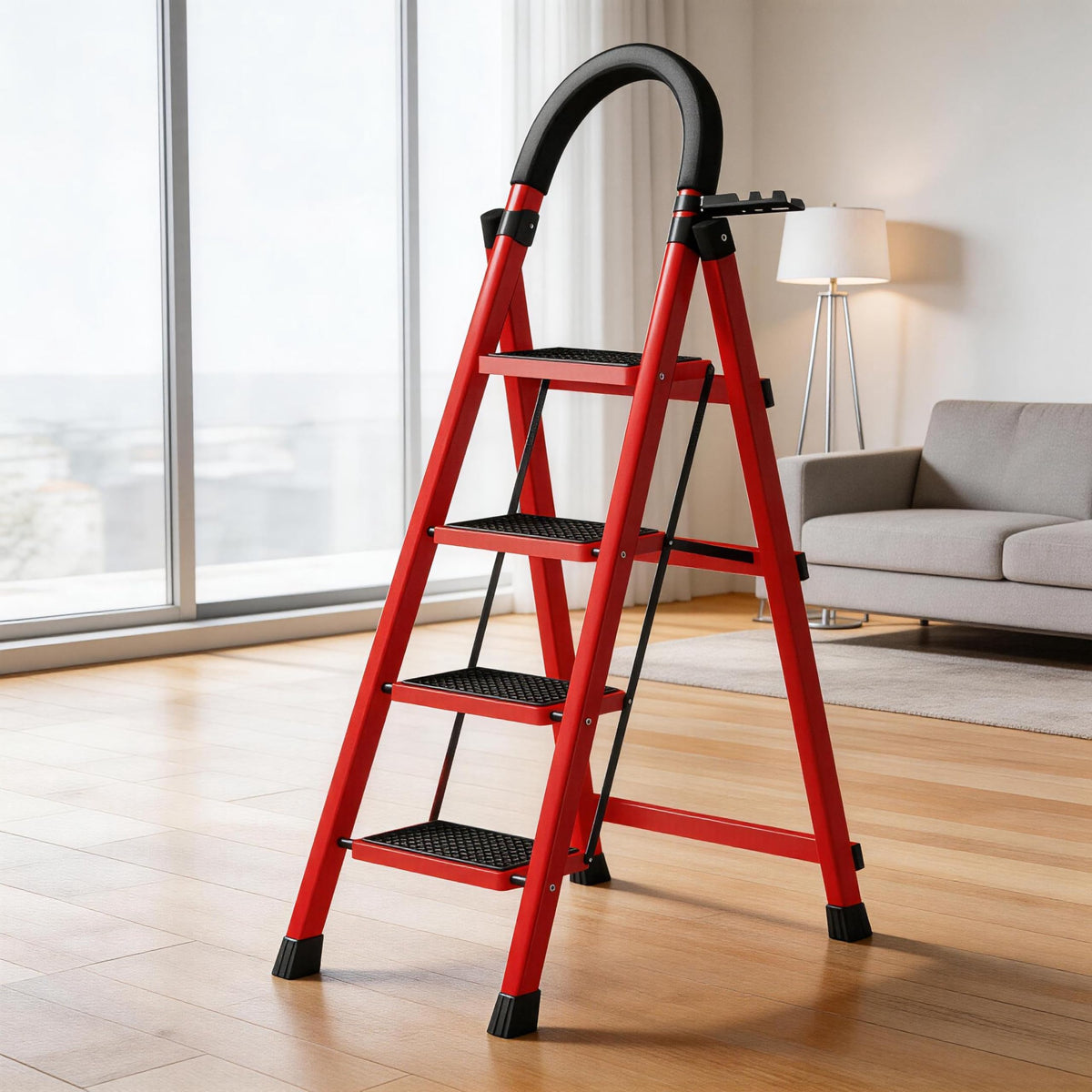 4 Step Folding Ladder with Handrails, Heavy Duty 800 lbs Step Stool T18768