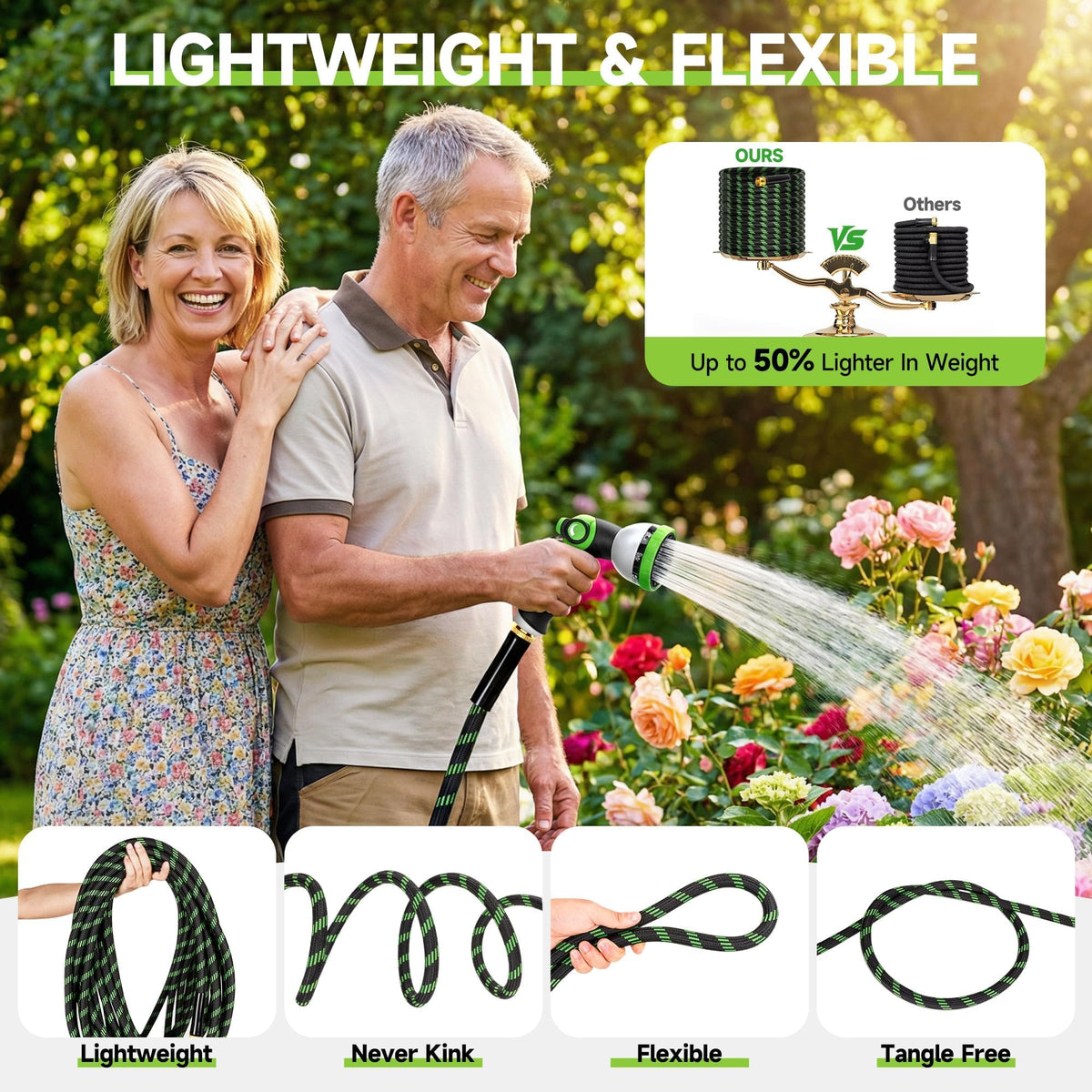 100 ft Flexible Lightweight Kink-Free Garden Hose with 10 Function Nozzle H467698