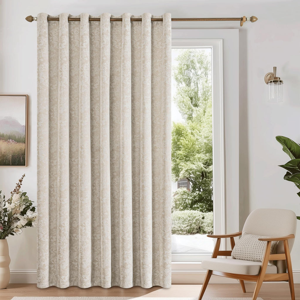 Beige Floral Jacquard Blackout Curtains 100x84 T4790