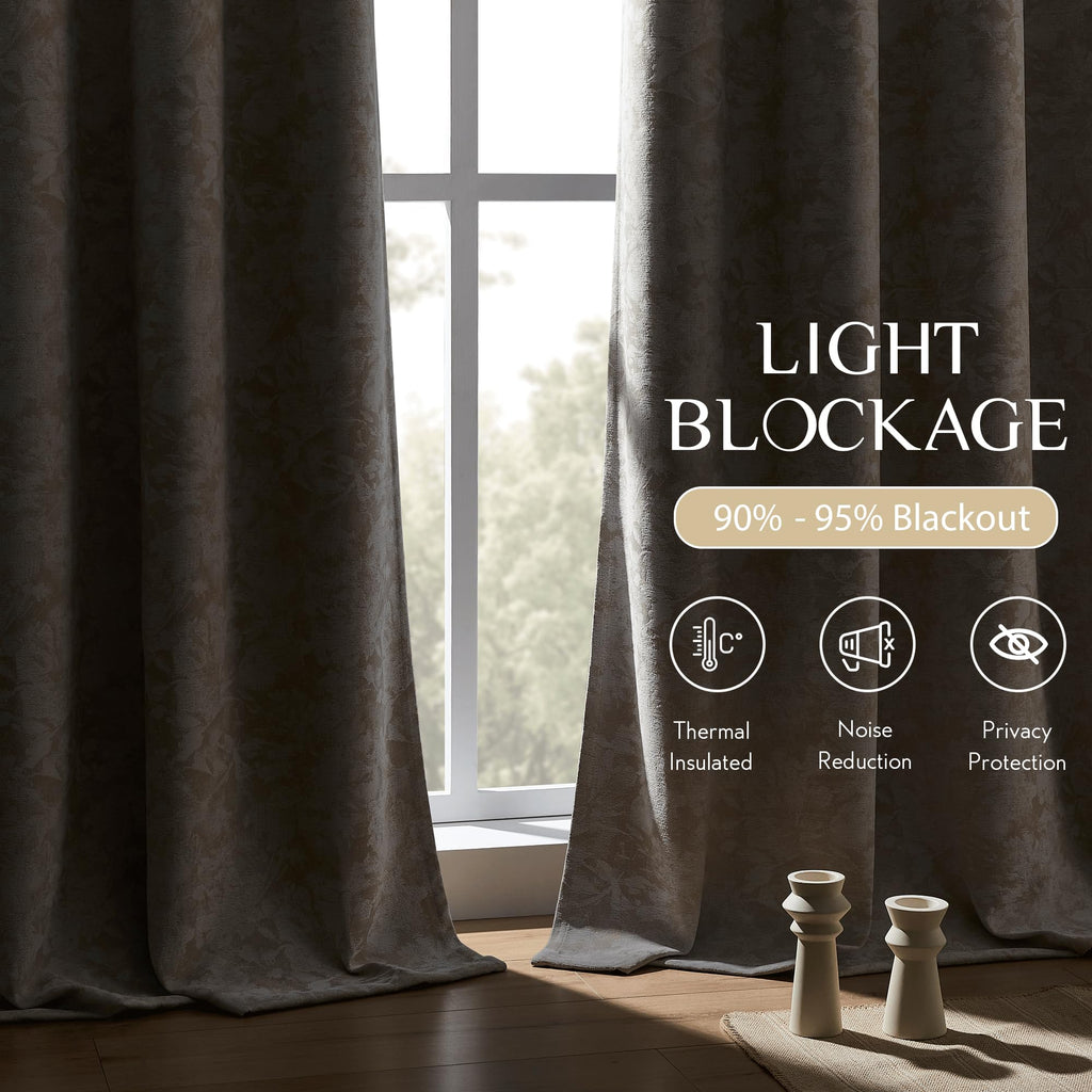 Beige Floral Jacquard Blackout Curtains 100x84 T4790