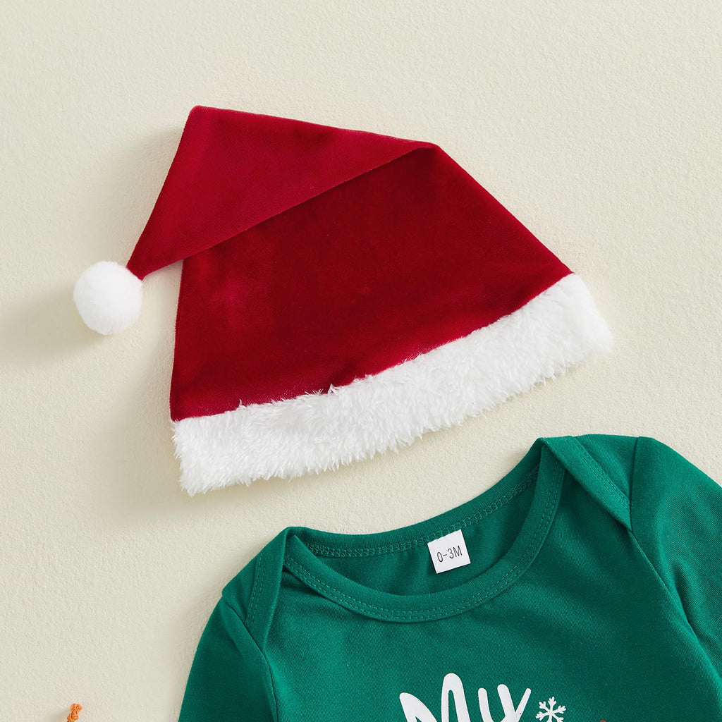 My First Christmas Baby Boy Outfit Romper Pants Hat R318