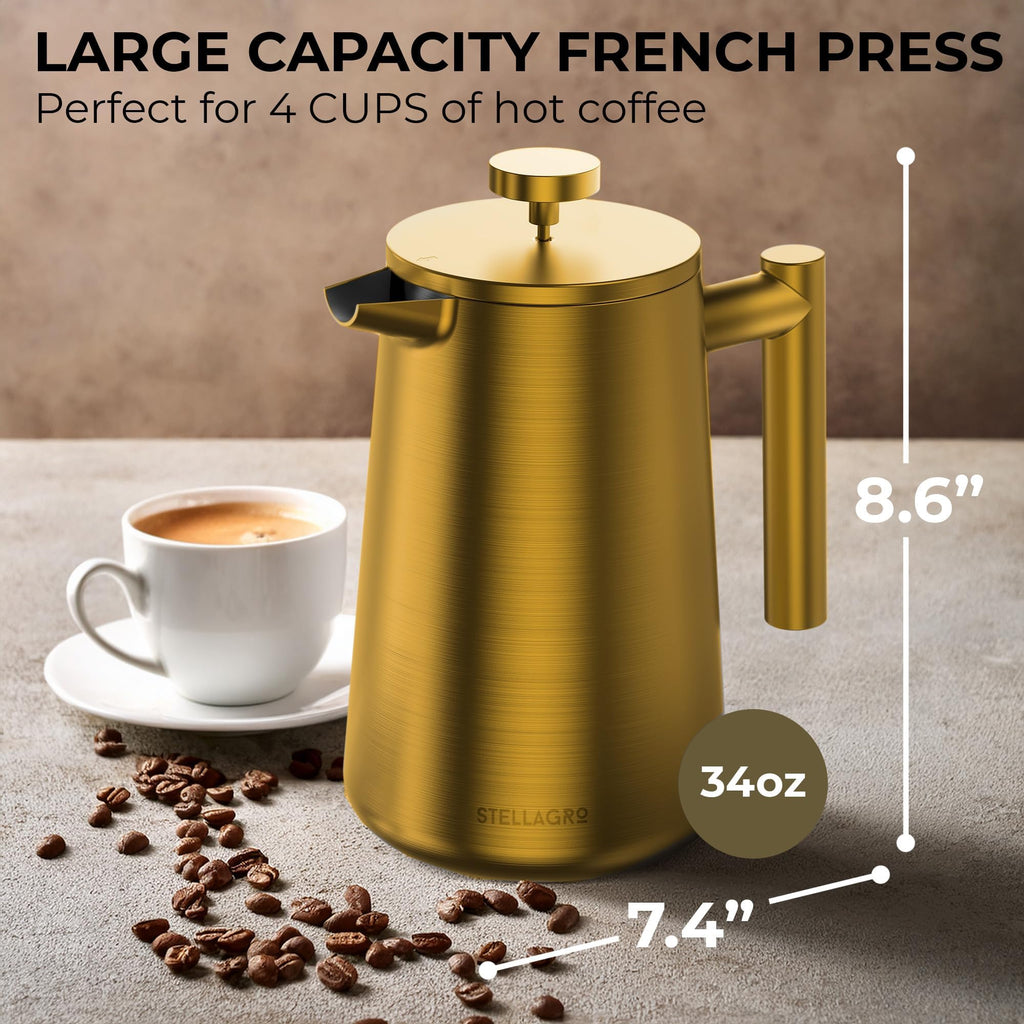 Stainless Steel Double Wall Insulated French Press 34 Oz U593
