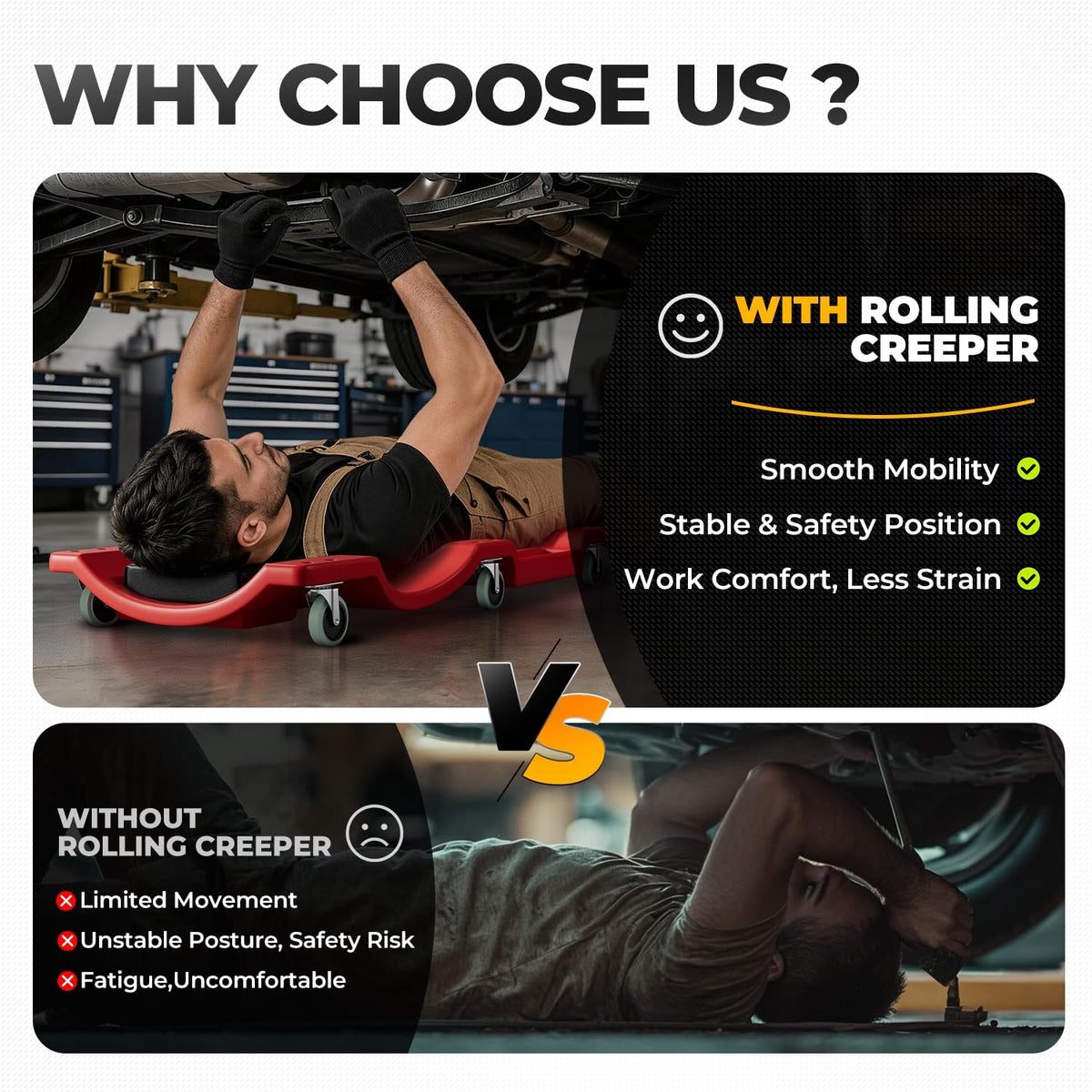 40 in Low-Profile Rolling Mechanic Creeper, Red I46298