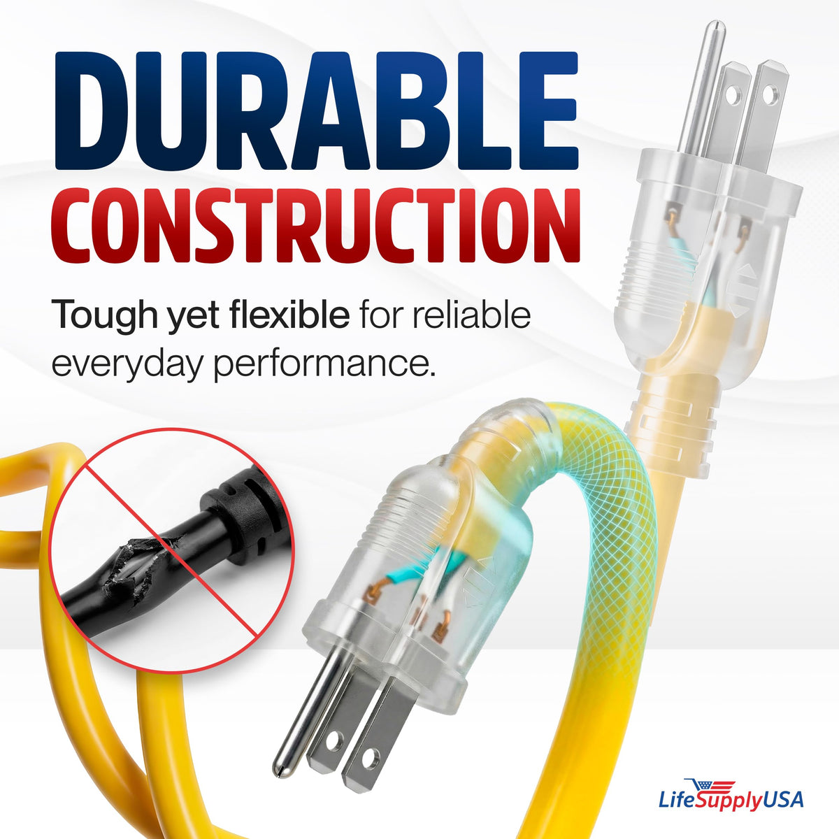 100ft Outdoor/Indoor Extension Cord 14/3 Gauge Heavy Duty 3 Prong SJTW Yellow B13903